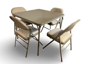 lot 32 image: Square Folding Card Table with 4 Padded Folding Chairs