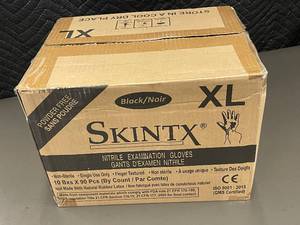 lot 1 image: Case of 10 Boxes Skintx XL Black Nitrile Examination Gloves
