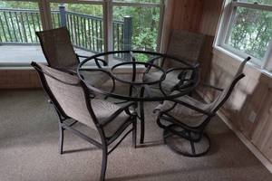 Glass Top Table Patio Set - Table and 4 Sling Chairs