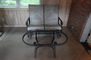 lot 2 image: Love Seat with Oval Glass Top Table Patio Set