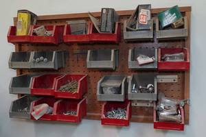 lot 51 image: Garage Organizer with Assorted Hardware