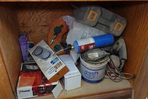 lot 69 image: Assorted Hardware - Air Hose, Torch, Resin Dye, Fasteners