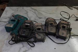 lot 123 image: Assorted Power Tool Battery Chargers and Drill