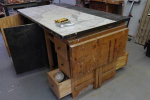 lot 125 image: Work Bench with Assorted Hardware - Staplers, Clamps