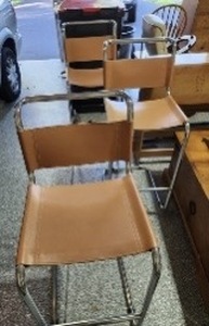lot 139 image: Metal Frame Leather Sling Bar Height Stools