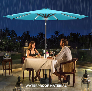 lot 118 image: AckMizz 11ft Solar Umbrella Outdoor - Lighted Patio Umbrella with 40 LED Lights Waterprool Uv Protection, Table Umbrella with Tilt & Crank for Pool, Porch, Garden, Deck, Backyard(Sky Blue)