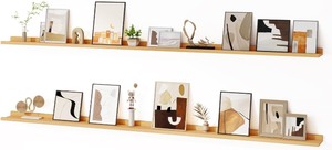 lot 99 image: Floating Picture Ledge Shelves for Wall Set of 2, 84 Inches Picture Ledge Shelf with Long Large Nursery Book Shelf for Toys Storage Kids Bookshelf Wall Mounted Living Room Bedroom Decor Frames, Oak