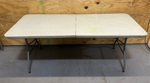 lot 32 image: Office Star Resin Rectangle Center-Folding Portable Table for Picnics, Camping, and Tailgating, 6 Feet