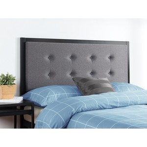 lot 46 image: Zinus Priage by Button Tufted Grey Upholstered Metal Headboard Queen