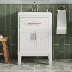 lot 63 image: Accra 24in. Single Sink Freestanding White Bath Vanity with Pure White Quartz Top Assembled