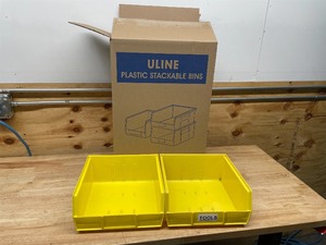 lot 186 image: ULine - Lot of 6 - Yellow Plastic Stackable Bins 11 x 11 x 5