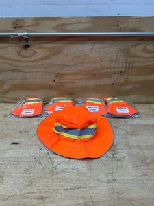 lot 201 image: MCR Safety HVH100 Boonie Hat, High-Vis orange mesh, solid brim,2 LimeSilver lot of 5