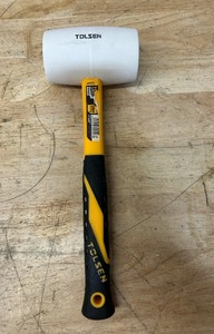 lot 212 image: white rubber mallet 24oz, rubber mallet hammer, fiberglass handle, double-faced solid rubber head - soft, nonslip, durable rubber grip, mallet for construction, wood, upholstery and automotive work 0917256.2