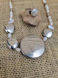 lot 118 image: Elegant Freshwater White Pearl Necklace and Ring  Sz 7.5