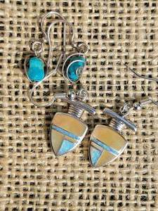 lot 141 image: Sterling Coiled Turquoise and Fire Opal Earring Collection