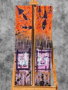 lot 44 image: American Neo-Expressionist Fine Art - Greg Bivens (Eldritch Deer) -  Twins #1 & #2 (Pair)