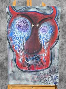 lot 14 image: American Neo-Expressionist Fine Art - Greg Bivens (Eldritch Deer) -  Glitter Girl