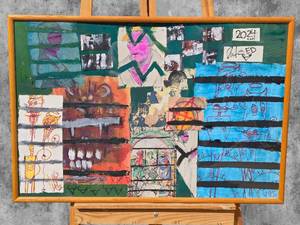 lot 18 image: American Neo-Expressionist Fine Art - Greg Bivens (Eldritch Deer) -  Untitled Collage #2