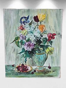 lot 53 image: Local Fine Art Original Still Life - Marilyn  Gonrowski - Bouquet and Cherries