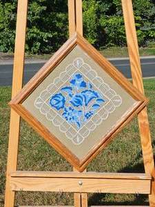 lot 283 image: Framed Ryal Blue Floral Embroidery
