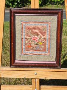 lot 284 image: Framed Oriental Silk Floral Embroidery