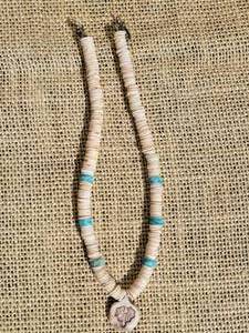 lot 104 image: Old Santo Domingo Heishi Necklace with Turquoise Spacers