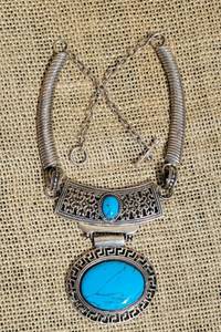 lot 112 image: Tribal Sterling Silver with Turquoise Necklace  81g
