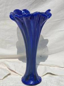 lot 218 image: Brilliant Vintage Studio Art Glass Frilled Vase - Cobalt