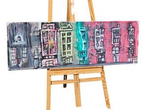 lot 20 image: Artist Original Acrylic Abstract Shitty City Signed Greg Bivens