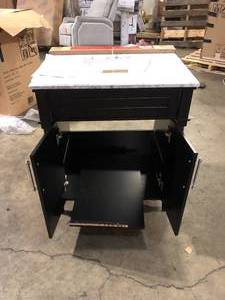 lot 34 image: Home Decorators Collection Aberdeen 30 in. Single Sink Black Bath Vanity with Carrara Marble Top (Assembled) Damaged   Customer Returns See Pictures
