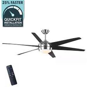 lot 13 image: Home Decorators Collection Celene II 62 in. IndoorOutdoor Matte Black DC Motor Ceiling Fan with Adjustable White Integrated LED w Remote Included   Customer Returns See Pictures