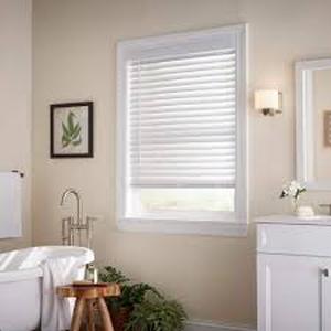 lot 17 image: Home Decorators Collection White Cordless Faux Wood Blinds for Windows with 2 in. Slats - 70 in. W x 72 in. L (Actual Size 69.5 in. W x 72 in. L)   Customer Returns See Pictures