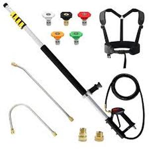 lot 23 image: Angel Sar 24 ft. Aluminum Telescoping Pressure Washer Wand, Gutter Cleaner Attachment with 5 Spray Nozzle Tips   Customer Returns See Pictures