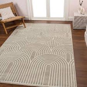 lot 36 image: JONATHAN Y Ariana MidCentury Art Deco Striped Arches 2-Tone High-Low WhiteCream 8 ft. x 10 ft. Area Rug  Customer Returns See Pictures