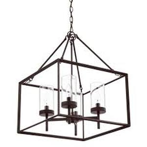 lot 51 image: Hampton Bay Lainey 4-Light Bronze Chandelier Light Fixture with Clear Glass Shades Customer Returns See Pictures