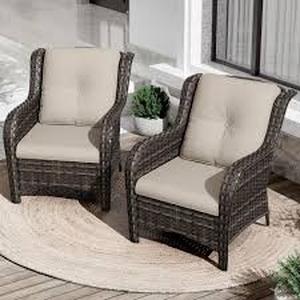 2-Piece Wicker Patio Outdoor Lounge Chair  with Beige Cushions   Customer Returns See Pictures