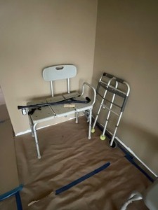 lot 81 image: Medical Items- Bench  Walker  Cane  Ext Reach