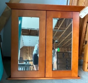 lot 3 image: Wooden Medicine Cabinet - 2 Doors with Mirror 31 x 33 12