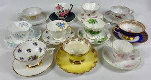 lot 103 image: Collection of 11 Teacups & Saucers from Aynsley, Royal Stafford, Rosina, Gladstone, Royal Albert, Windsor and More