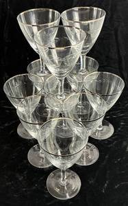 lot 102 image: Lenox Platinum Rimmed Crystal Etched Leaf Design WineWater Glasses  - set of 11