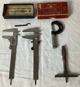 lot 29 image: Vintage Caliper 3 Piece Collection with Lufkin Depth Gauge