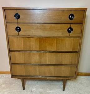 Mid Century Modern 5 Drawer Highboy Dresser by Stanley Furniture Co. 1960's
