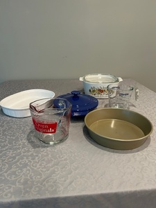 lot 61 image: Collection of Bakeware and Cookware including CorningWare, Pyrex, T-Fal, and Measuring Cups