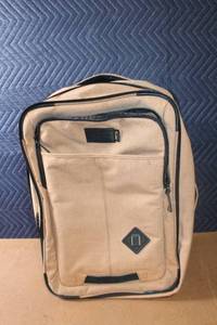 lot 420 image: Tan Wheeled Canvas Backpack with Multiple Compartments