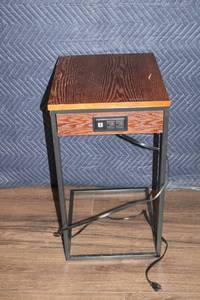 lot 425 image: Wood and Metal Accent Table with Built-In Power Outlets