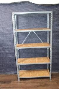 lot 434 image: Metal Framed 5-Shelf Storage Rack with Wood Shelves, 60 in x 32 in x 12 in