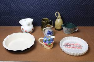 lot 407 image: Collection of Vintage Ceramic and Stoneware Pitchers, Quiche Dish, and Baking Dishes