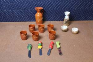 lot 408 image: Ceramic Wine and Sake Set with Vegetable Cheese Spreaders