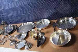 lot 410 image: Vintage Silver Plate Serving Tray and Tableware Collection