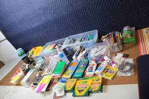 lot 411 image: Large Office and School Supply Lot with Crayons, Glue, Markers, and More